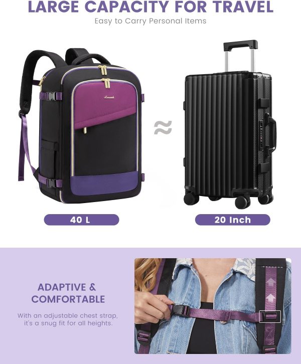 LOVEVOOK Travel Backpack for Women, 40L Carry On Backpack Flight Approved, Large Personal Item Bag Fits 17 inch Laptop, TSA Approved Luggage with 3 Packing Cubes,Waterproof Weekender Gym Daypack - Image 17