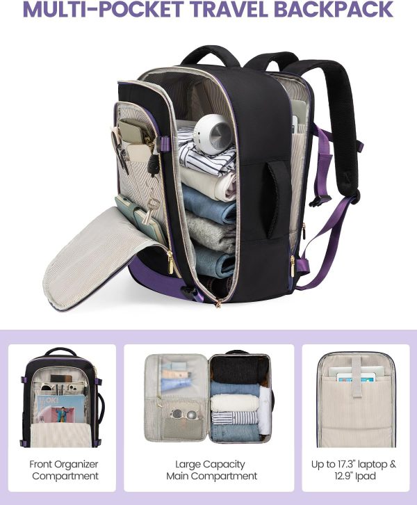 LOVEVOOK Travel Backpack for Women, 40L Carry On Backpack Flight Approved, Large Personal Item Bag Fits 17 inch Laptop, TSA Approved Luggage with 3 Packing Cubes,Waterproof Weekender Gym Daypack - Image 18