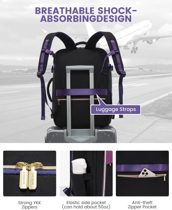 LOVEVOOK Travel Backpack for Women, 40L Carry On Backpack Flight Approved, Large Personal Item Bag Fits 17 inch Laptop, TSA Approved Luggage with 3 Packing Cubes,Waterproof Weekender Gym Daypack - Image 20