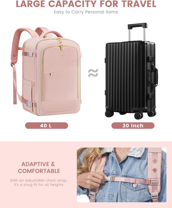 LOVEVOOK Travel Backpack for Women, 40L Carry On Backpack Flight Approved, Large Personal Item Bag Fits 17 inch Laptop, TSA Approved Luggage with 3 Packing Cubes,Waterproof Weekender Gym Daypack - Image 24