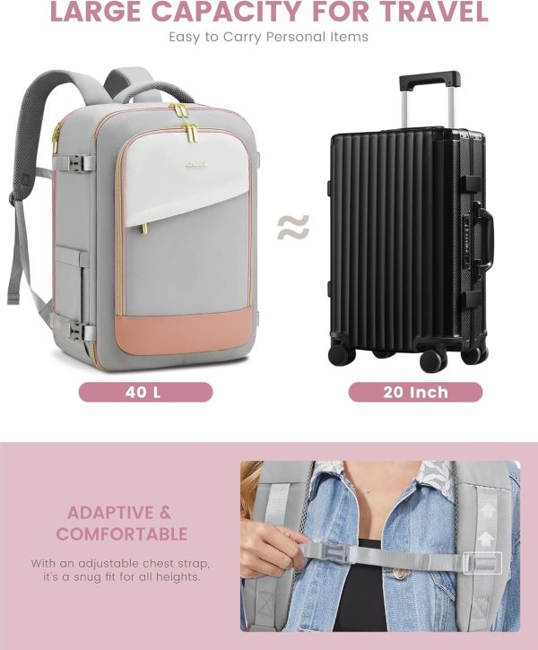 LOVEVOOK Travel Backpack for Women, 40L Carry On Backpack Flight Approved, Large Personal Item Bag Fits 17 inch Laptop, TSA Approved Luggage with 3 Packing Cubes,Waterproof Weekender Gym Daypack - Image 31