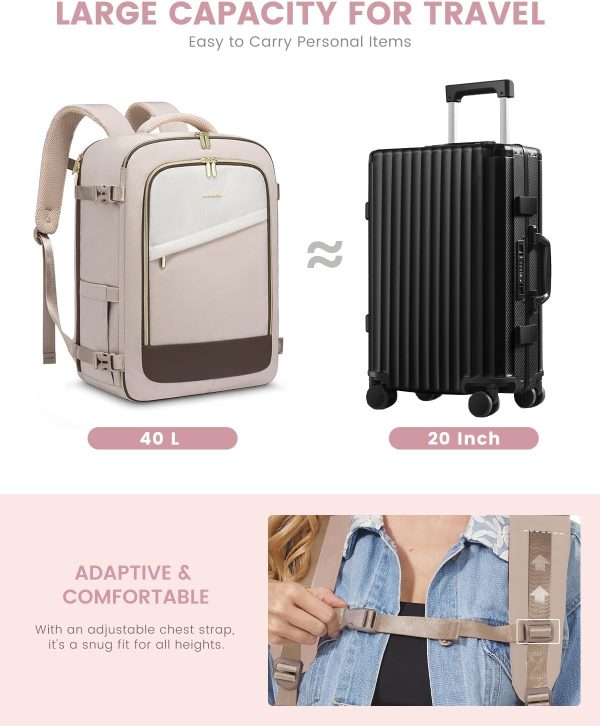 LOVEVOOK Travel Backpack for Women, 40L Carry On Backpack Flight Approved, Large Personal Item Bag Fits 17 inch Laptop, TSA Approved Luggage with 3 Packing Cubes,Waterproof Weekender Gym Daypack - Image 52