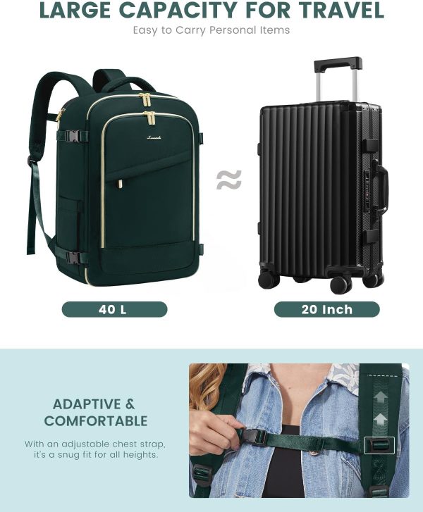 LOVEVOOK Travel Backpack for Women, 40L Carry On Backpack Flight Approved, Large Personal Item Bag Fits 17 inch Laptop, TSA Approved Luggage with 3 Packing Cubes,Waterproof Weekender Gym Daypack - Image 66