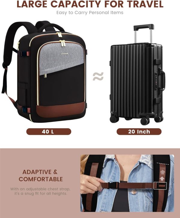 LOVEVOOK Travel Backpack for Women, 40L Carry On Backpack Flight Approved, Large Personal Item Bag Fits 17 inch Laptop, TSA Approved Luggage with 3 Packing Cubes,Waterproof Weekender Gym Daypack - Image 84
