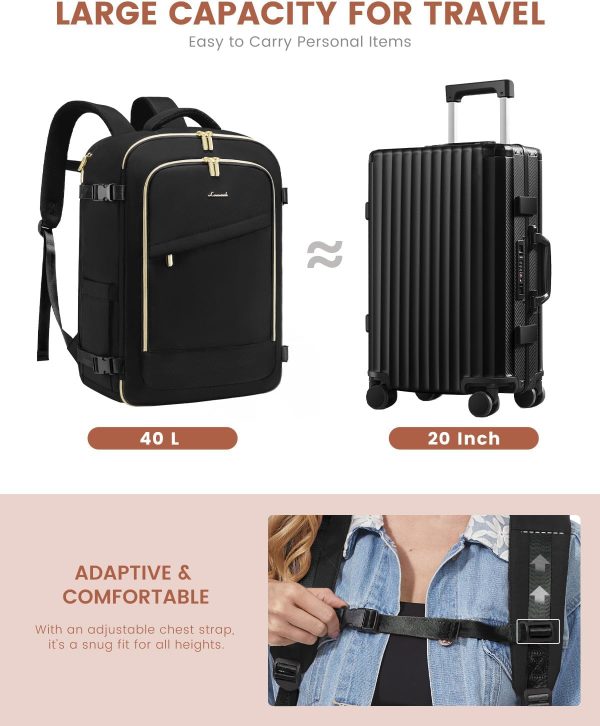 LOVEVOOK Travel Backpack for Women, 40L Carry On Backpack Flight Approved, Large Personal Item Bag Fits 17 inch Laptop, TSA Approved Luggage with 3 Packing Cubes,Waterproof Weekender Gym Daypack - Image 91